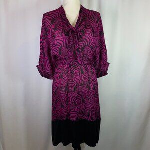 Paul & Joe Paris Silk Zebra Print Dress Fushcia Black Dolman Sleeves Size M